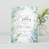 QR Waterverf Blauwgroen en Groen Bladgroen Verjaar Kaart (Staand voorkant)