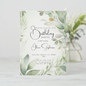 QR Waterverf Golden Green Foliage Verjaardag Kaart (Staand voorkant)