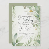 QR Waterverf Golden Green Foliage Verjaardag Kaart (Voorkant / Achterkant)
