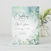 QR Waterverf Verjaardag Blauw Groen Bladeren Kaart (Staand voorkant)