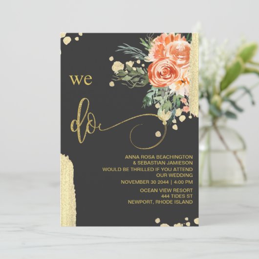 *~* QR - WE DOEN AR15 Roze Rose Floral RSVP WEDDIN Kaart (Staand voorkant)