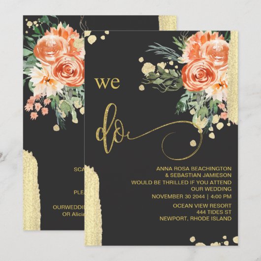 *~* QR - WE DOEN AR15 Roze Rose Floral RSVP WEDDIN Kaart (Voorkant / Achterkant)