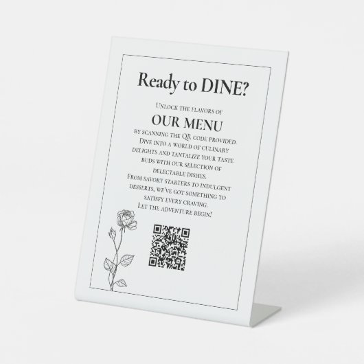 QR Wedding Menu Tijdloze Bloei Reclamebord Met Voetstuk (Voorkant)