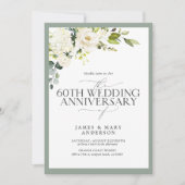 QR White Green Flowers 60ste bruiloft Jubileum Kaart (Voorkant)