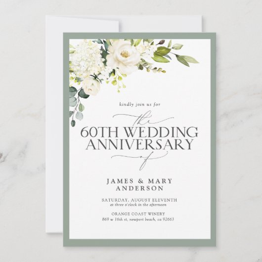QR White Green Flowers 60ste bruiloft Jubileum Kaart (Voorkant)