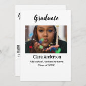 QR wit zwart fotoklassiek afstuderen aankondiging (Voorkant / Achterkant)