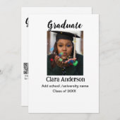 QR wit zwart fotoklassiek afstuderen aankondiging (Voorkant / Achterkant)