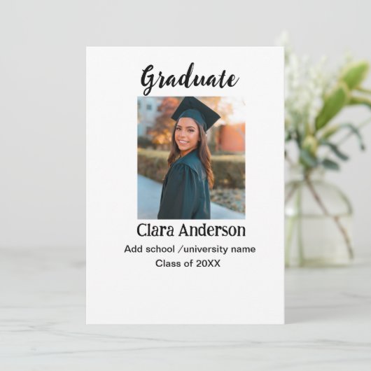 QR wit zwart fotoklassiek afstuderen aankondiging (Staand voorkant)