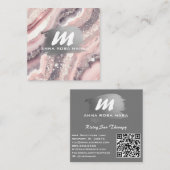 *~* QR Zilver AP66 Glitter Roze Agaat Vierkante Visitekaartje (Voorkant / Achterkant)