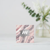 *~* QR Zilver AP66 Glitter Roze Agaat Vierkante Visitekaartje (Staand voorkant)