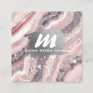 *~* QR Zilver AP66 Glitter Roze Agaat Vierkante Visitekaartje