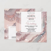 *~* QR Zilver ROZE ROOSKWARTS AR66 RSVP Trouwfees Kaart (Voorkant / Achterkant)