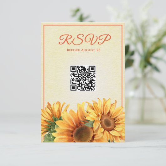 QR Zonnebloem bruiloft RSVP Kaart (Staand voorkant)