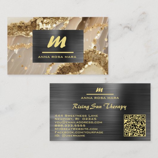 *~* QR Zwart AP66 Ivoor Goud Glitter Initiaal Visitekaartje (Voorkant / Achterkant)