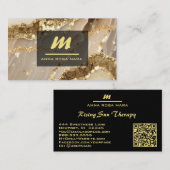 *~* QR Zwart AP66 Ivoor Goud Glitter Monogram Visitekaartje (Voorkant / Achterkant)