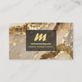 *~* QR Zwart AP66 Ivoor Goud Glitter Monogram Visitekaartje (Voorkant)