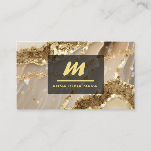 *~* QR Zwart AP66 Ivoor Goud Glitter Monogram Visitekaartje
