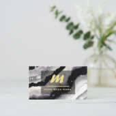 *~* QR Zwart AP66 Wit Gouden Glitter Monogram Visitekaartje (Staand voorkant)