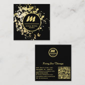*~* QR Zwart Goud Glitter Dramatisch Elegant AP65 Vierkante Visitekaartje (Voorkant / Achterkant)