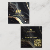 *~* QR Zwart Goud Glitter Dramatisch Monogram AP66 Vierkante Visitekaartje (Voorkant / Achterkant)