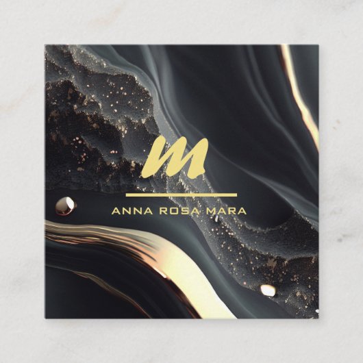 *~* QR Zwart Goud Glitter Dramatisch Monogram AP66 Vierkante Visitekaartje (Voorkant)