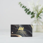 *~* QR Zwart Goud Marmeren Initiaal Monogram AP66 Visitekaartje (Staand voorkant)