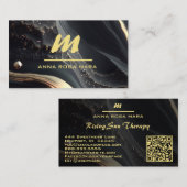 *~* QR Zwart Goud Marmeren Initiaal Monogram AP66 Visitekaartje (Voorkant / Achterkant)