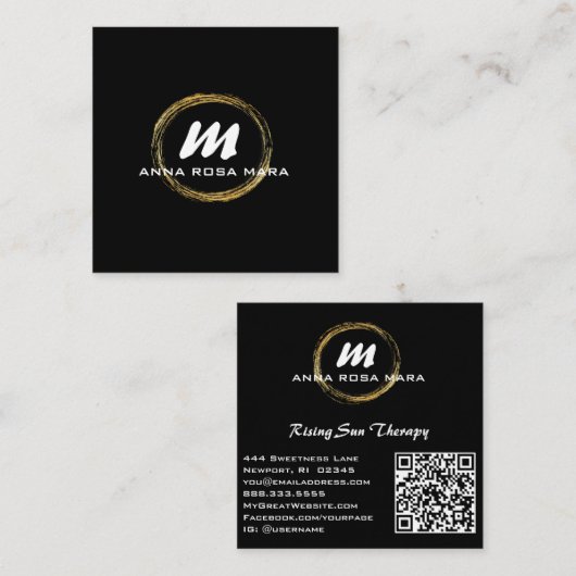*~* QR Zwart Goud Wit Dramatisch Elegant AP65 Vierkante Visitekaartje (Voorkant / Achterkant)