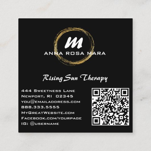 *~* QR Zwart Goud Wit Dramatisch Elegant AP65 Vierkante Visitekaartje (Achterkant)