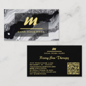 *~* QR Zwart Wit Goud Glitter Monogram AP66 Visitekaartje (Voorkant / Achterkant)