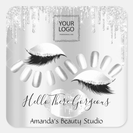 QRCoce Grijze druppels met knagelpunten voor Logo Vierkante Sticker (Voorkant)