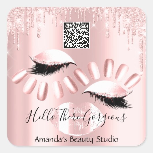 QRCoce Logo drijft kus lips niails Makeup Lab Vierkante Sticker (Voorkant)