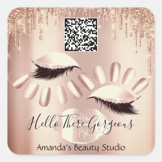 QRCoce-Logo sturen Kiss Nails Lash Hartelijk dank  Vierkante Sticker (Voorkant)