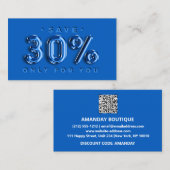 QRCODE 30%OFF Korting Blauw Roos Invoegen VIP Visitekaartje (Voorkant / Achterkant)