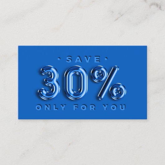 QRCODE 30%OFF Korting Blauw Roos Invoegen VIP Visitekaartje (Voorkant)