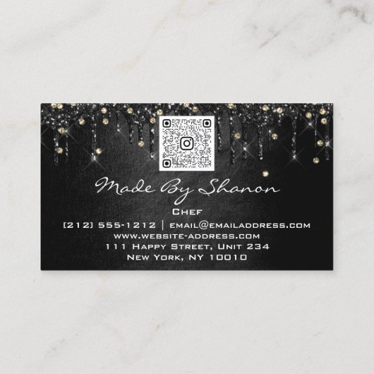 QRCode Chef Kitchen Drivers Logo Knife Black Gold Visitekaartje (Achterkant)
