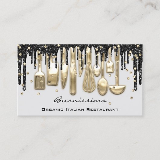 QRCode Chef Kitchen Drivers Logo Knife Gold Grey Visitekaartje (Voorkant)