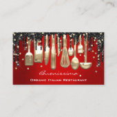 QRCode Chef Kitchen Drivers Logo Knife Rood Goud Visitekaartje (Voorkant)