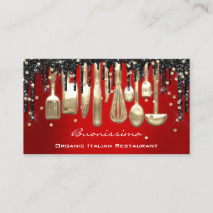 QRCode Chef Kitchen Drivers Logo Knife Rood Goud Visitekaartje