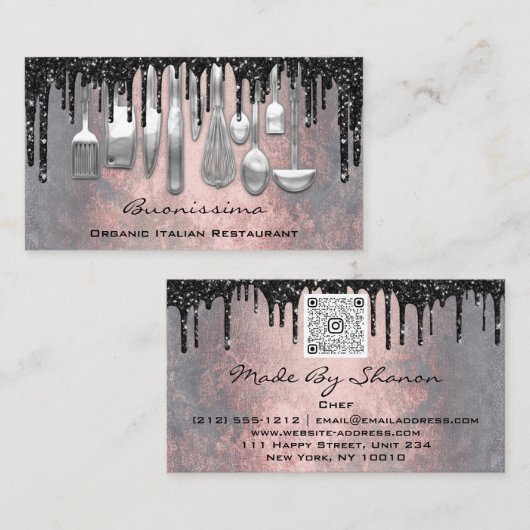 QRCode Chef Kitchen Drivers Logo Knife Silver Grun Visitekaartje (Voorkant / Achterkant)