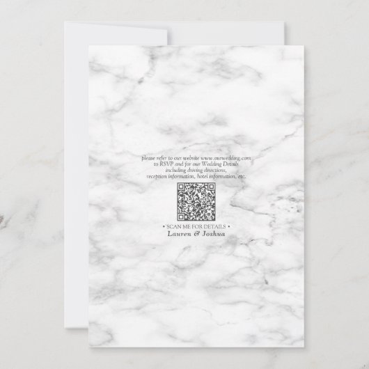 QRCode Lichtgrijs Witte Bloem Goud Marmer Bruiloft Kaart (Achterkant)