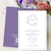 QRCode Lila Lavender Leafy Crest Monogram Weddensc Kaart