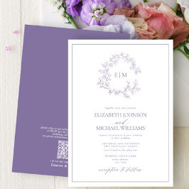 QRCode Lila Lavender Leafy Crest Monogram Weddensc Kaart