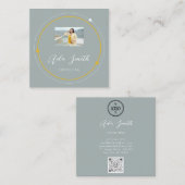 QRCode Logo Aangepast Lijst Aangepaste foto Blauw  Vierkante Visitekaartje (Voorkant / Achterkant)