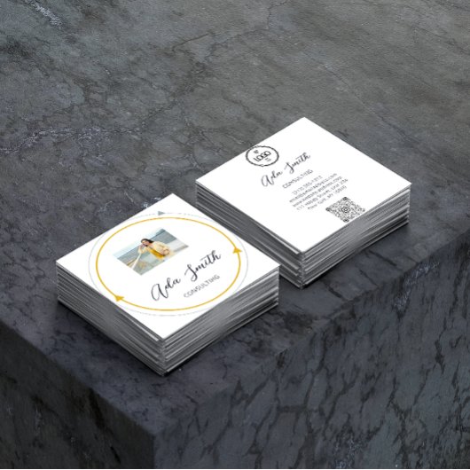 QRCode Logo Aangepast Lijst Aangepaste foto Geel W Vierkante Visitekaartje