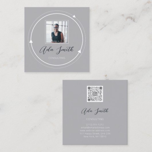 QRCode Logo Aangepaste Aangepaste Foto Cirkel grij Vierkante Visitekaartje (Voorkant / Achterkant)