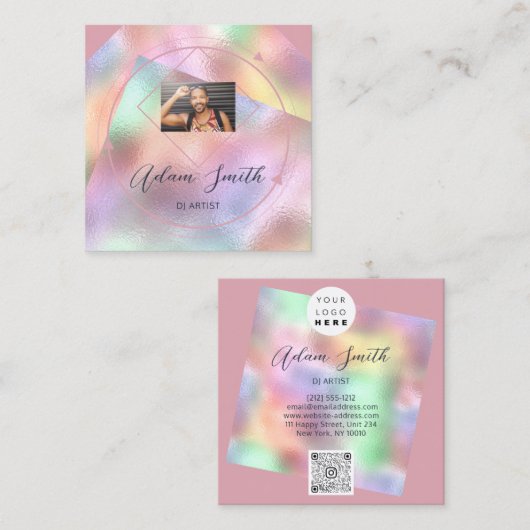 QRCode Logo Aangepaste Aangepaste Fotograaf Roos S Vierkante Visitekaartje (Voorkant / Achterkant)