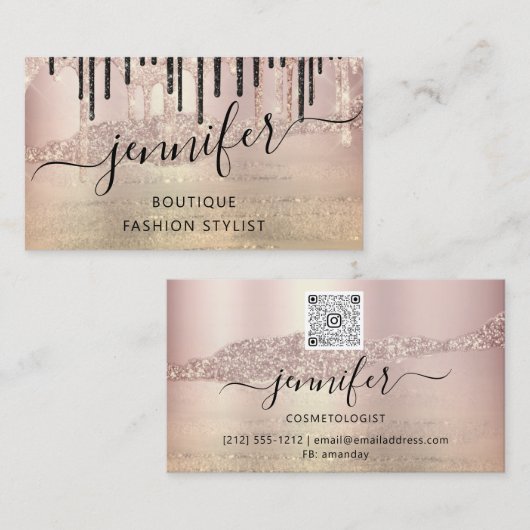 QRCode Logo Abstract Online winkelen Roos Gold Gru Visitekaartje (Voorkant / Achterkant)