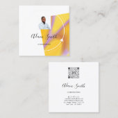 QRCode Logo Custom Foto Geel Wit Vierkante Visitekaartje (Voorkant / Achterkant)