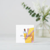 QRCode Logo Custom Foto Geel Wit Vierkante Visitekaartje (Staand voorkant)